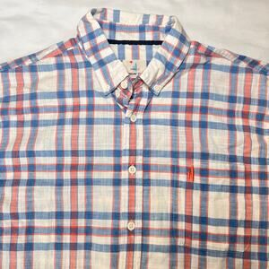 Johnnie-O Shirt Men's Size Large Blue Pink Plaid Button Down Cotton Lightweight
